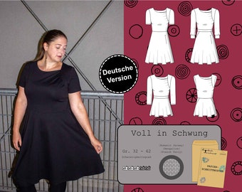 Papier Schnittmuster Damen Kleid Größe 32-62 mit Ärmeln oder ärmellos, mit Taschen und ausgefallenem Oberteil, deutsche Nähanleitung