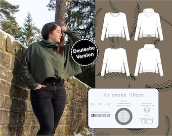 PDF sewing pattern ladies oversize sweater size 32-62 in poncho style with collar or neckline, German sewing instructions, start right away