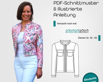 PDF sewing pattern ladies ruffle jacket size 32-62 light, unlined, German sewing instructions, start right away