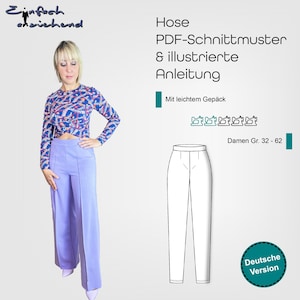 PDF sewing pattern women&#39;s trousers size 32-62 with optional pockets, two leg widths, German instructions, start right away