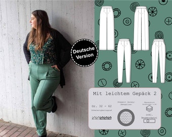 PDF sewing pattern for women's pleated trousers size 32-62 with optional pockets, two leg widths, German instructions, start straight away