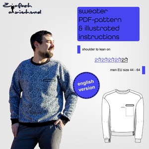 PDF pattern men&#39;s jumper | jumper size EU 44-64 with breast pocket, special round neckline, casual cut, english instructions