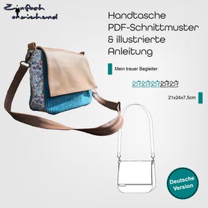 PDF Schnittmuster Handtasche / Tasche mit vielen Fächern, Taschenklappe, stabilem Boden, deutsche Nähanleitung, direkt loslegen