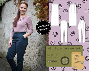 Papier Schnittmuster Damen Hose Größe 32-62 mit optionalen Taschen, zwei Beinweiten, deutsche Anleitung, bequem per Post