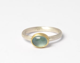 Aquamarine ring oval with 585 gold setting