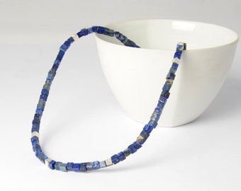 short necklace made of lapis lazuli cubes