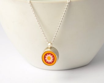 Pendant with millefiori glass stone yellow sun oval with/without chain