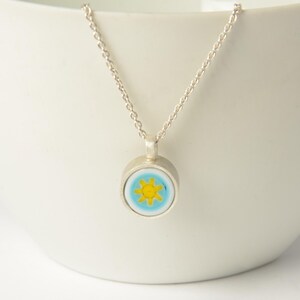 Pendant with millefiori glass stone, sun design, light blue, with/without chain, from
