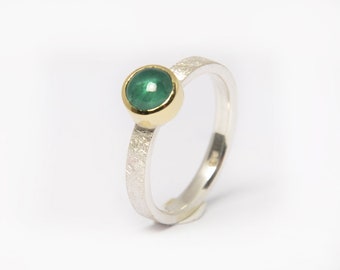 Silver ring with turquoise tourmaline in real gold setting size 54