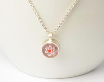 Anhänger mit Millefiori-Glasstein rosa Blume mit/ohne Kette   ab
