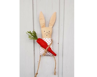 Lapin de Pâques avec carotte, lapin, guirlande de lapin de Pâques, œuf de Pâques, carotte, décoration de Pâques printemps décoration maison de campagne