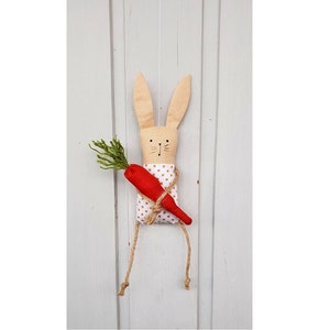 Lapin de Pâques avec carotte, lapin, guirlande de lapin de Pâques, œuf de Pâques, carotte, décoration de Pâques printemps décoration maison de campagne image 1