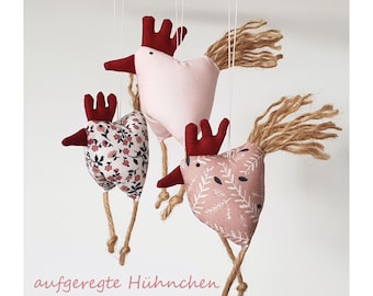 Deko 3 aufgeregte Hühnchen Huhn rose-Töne chicken Hühner springtime Osterdeko Frühlingsdeko altrosa