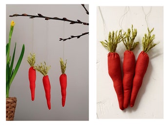 3 small carrots, Easter branch, springtime Easter decoration, spring decoration, window decoration, vegetables