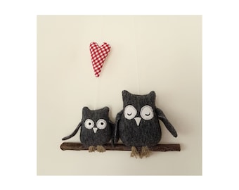 2 kleine Eulen auf dem Ast mit Herz Eule owl uggla heart love