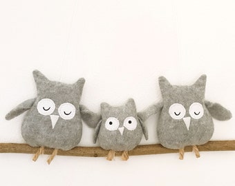 Owl family. Branch eagle owl forest animals mobile