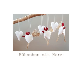 Decoration 3 chicken 3 hearts chickens chicken heart white country house Easter decoration spring decoration springtime