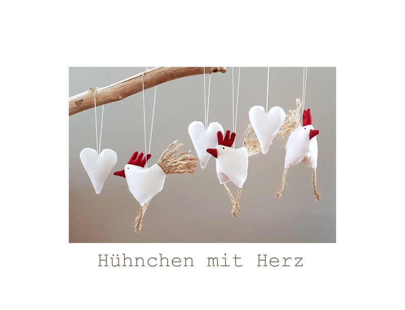 Deko 3 Hühnchen 3 Herzen Hühner chicken heart weiß Landhaus Osterdeko Frühlingsdekoration springtime Bild 1