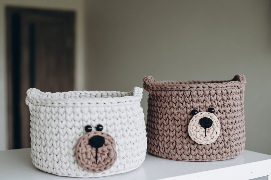 Bear Basket Crochet, Nursery Basket Decor, Basket, Nursery Decor, Animal Baskets