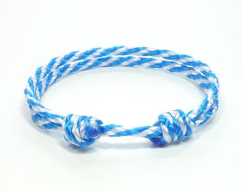Blue and White Cord Friendship Bracelet, Adjustable Boho Surf Bracelet