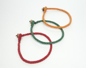 Mens Braided Orange Bracelet: Kumihimo Woven, Coconut Bead Closure