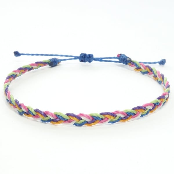 Waterproof handmade colorful boho surf waxed thread bracelet / anklet for men and women. Braided bracelet. Adjustable macrame jewelry gift.