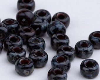 10g Miyuki 6/0 Rocailles Seed Beads: Opaque Picasso Black. Color code 4511. DIY jewelry