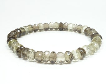 Lemon quartz rondelle beads bracelet for women. 7.5-5mm Lemon quartz faceted gemstone beads bracelet. Lemon quartz bead jewelry for women.
