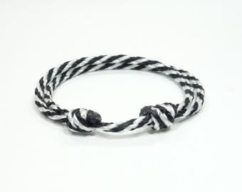 Minimalist Black and White Cord Bracelet: Adjustable Friendship Jewelry