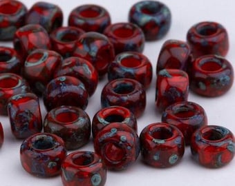 10g Miyuki Rocailles Seed Beads 6/0: Opaque Picasso Red. Color 4513. Japanese glass beads
