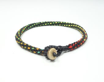 Kumihimo Woven Bracelet: Black Boho Braided Surfer Style