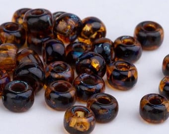 10g Miyuki Rocailles Seed Beads 6/0: Transparant Picasso Dark Topaz. Color 4502. DIY Jewelry