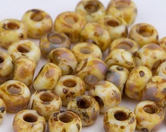 10g Miyuki Rocailles Seed Beads 6/0: Opaque Picasso Yellow. Color 4512. Japanese glass beads