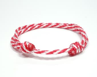 3mm Red and White Cord Handmade String Bracelet for men and women.