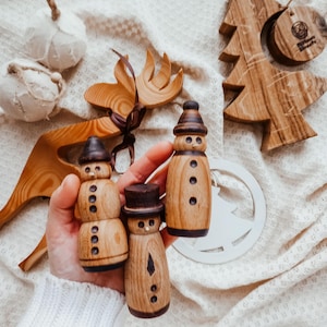 Wooden Snowmen – hand-turned decorations , mini, midi, maximum sizes -natural winter home decor, handmade