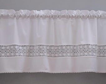 kitchen cafe curtain with three laces | scandinavian farmhouse style | white cotton curtain with rod pocket | custom made