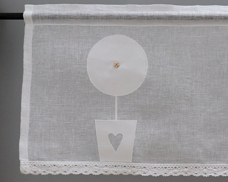 Rideau ARBRE rideau shabby chic transparent en lin blanc avec une application d'un arbre en pot, hauteur et largeur au choix image 7
