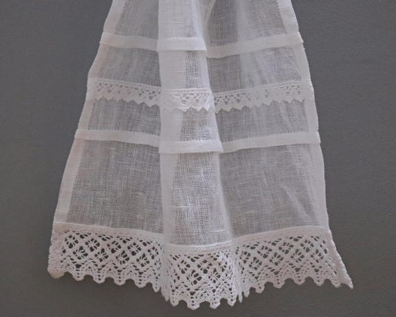 lniane firany do kuchni RUSTICO | białe z koronkami | styl boho / vintage / shabby chic | szyte na wymiar, nie kurczą się w praniu