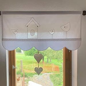 valance curtain Spring | rod pocket | farmhouse / shabby chic style | handmade, made to measure | arches and lace cafe curtains for kitchen