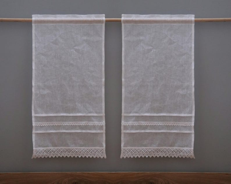 rideaux de lin RUSTICO pour cuisine | voile, blanc | dentelle | campagne / vintage / bohème | brise bise sur mesure, ne rétrécit pas image 9
