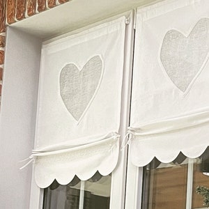 shabby chic HEART linen tunnel roller blind | rustic roller blinds for the living room | in a country Scandinavian style | for a window frame made to measure