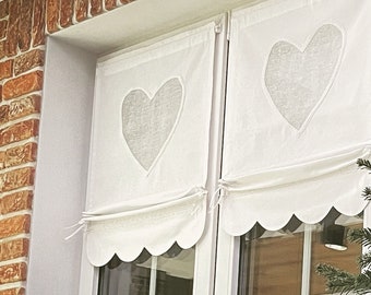 white MINI HEART blind, transparent shabby chic, width and height to choose from