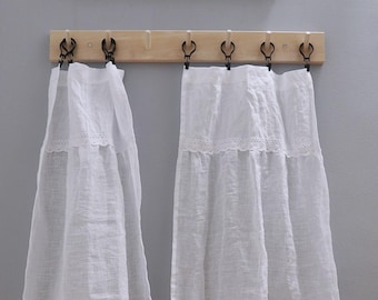 Rideaux de cuisine en lin Rideaux en lin blanc rétro avec cantonnières fabriqués sur mesure dans un style Shabby Chic Vintage Country ne rétrécissent PAS après lavage