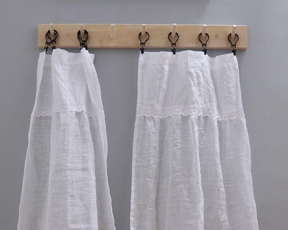Küchengardinen aus reinem Leinen im Vintage, weiß nach Maß Leinen Vorhänge Scheibengardinen Musselin, NICHT gehen nach dem Waschen ein