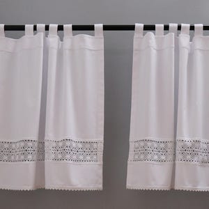 Scheibengardine Drei Spitzen | mit Schlaufen |  schwedisch landhausstil | weiß aus Baumwolle | nach Maß