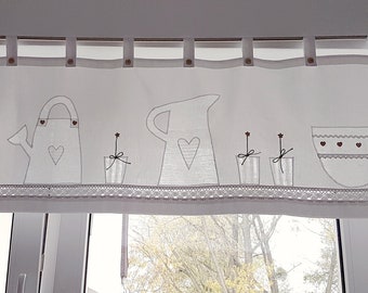 zazdrostka LATO guziki, biała firanka shabby chic, do wyboru szerokość i wysokość