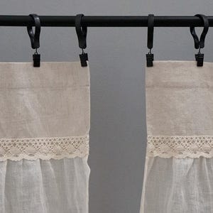 Linen Kitchen Curtains RETRO ecru linen curtains valances tailored in Shabby Chic Vintage Country style do NOT shrink after washing