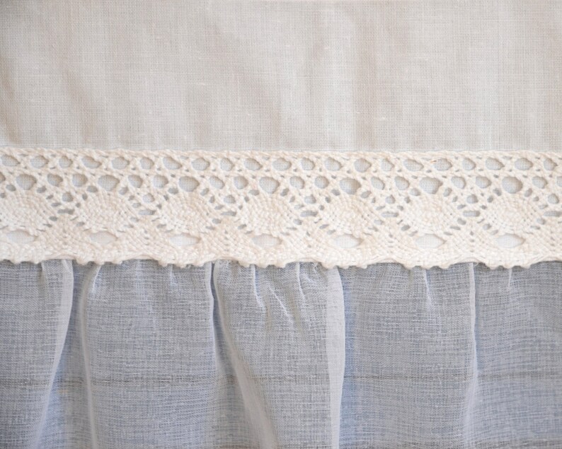 white curtain shabby chic transparent frill lace tunnel to choose height and width