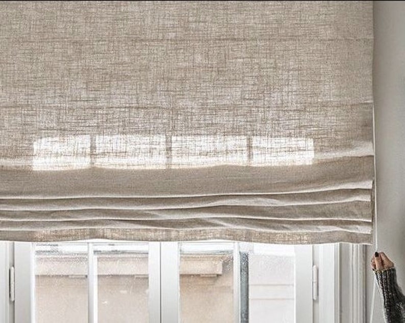 Linen Blinds MECHANISM color to choose from NATURAL beige white gray Scandinavian style tailor-made roman blind for the kitchen living room made of linen image 3