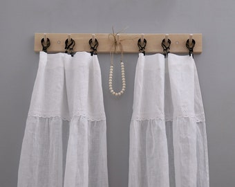 Linen Curtains for Living Room RETRO, White Linen Curtains for Living Room Tailored Shabby Chic Vintage Country Style DO NOT Shrink After Washing